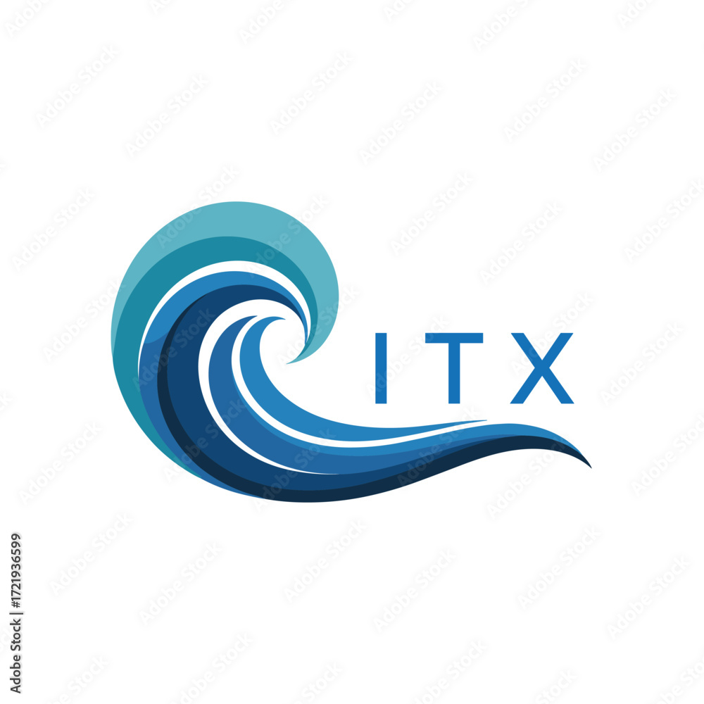 Fototapeta premium ITX Creative Ocean Wave Symbol with Text, ITX Later Logo, Blue Wave Icon with Company Name, 