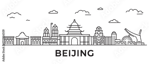 Beijing city Line Art skyline banner. Beijing city, Netherlands. with white background