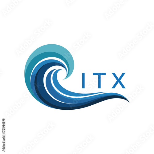 ITX Creative Ocean Wave Symbol with Text, ITX Later Logo, Blue Wave Icon with Company Name, 
