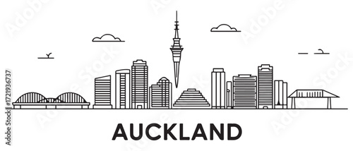 Auckland Line Art skyline banner. Auckland, New Zealand. with white background