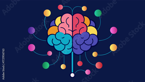 A digital illustration of a brain with colorful neurons connected in intricate patterns highlighting the connection between creativity and memory.. Vector illustration