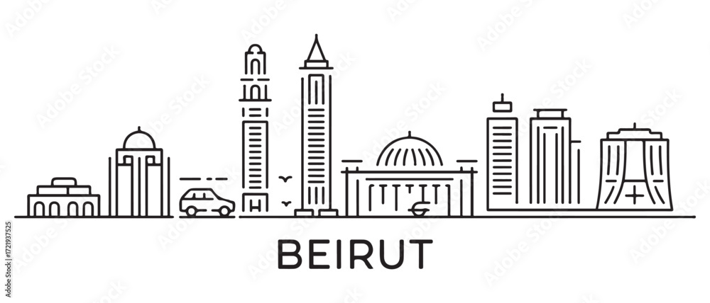 Naklejka premium Beirut Line Art skyline banner. Beirut, Lebanon. with white background