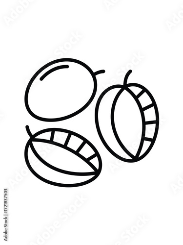 Simple line art illustration of three plums or olives