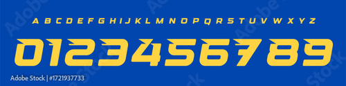 Bold Sport Alphabet Font With Sharp Corners And Dynamic Geometric Style For Jerseys, Posters, Headlines. All Caps Letters And Numbers. Vector Illustration
