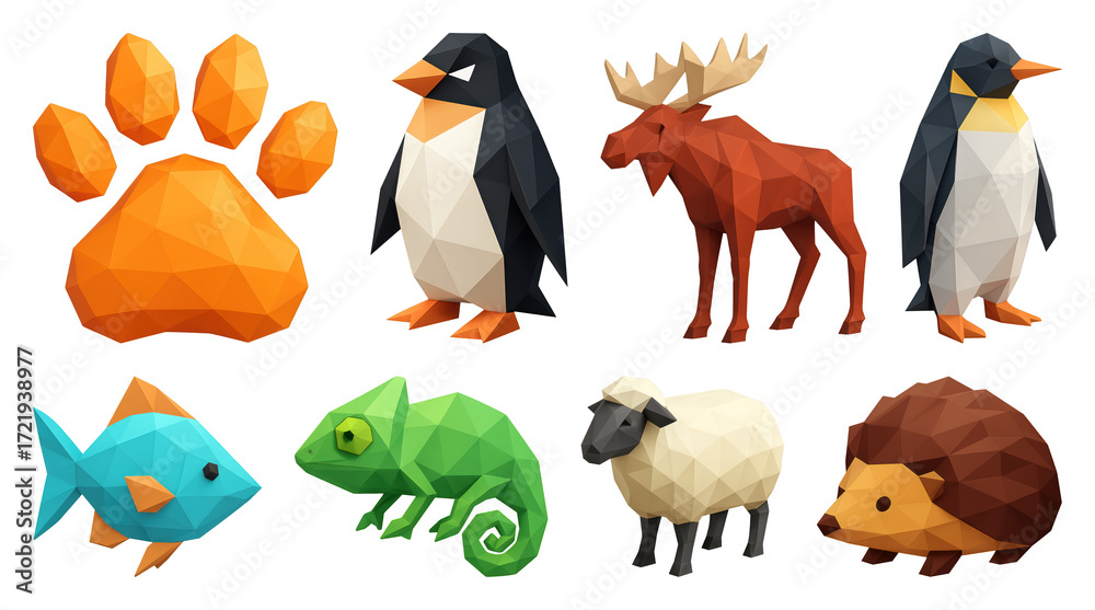 Obraz premium PNG Low-poly animals collection graphic, element set on transparent background