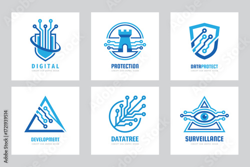 Digital electronic technology - logo set vector illustration. Data antivirus protection icon logo.  Graphic design elements collection.