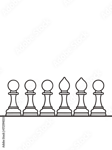 Minimalist line drawing of chess pawns standing in a row