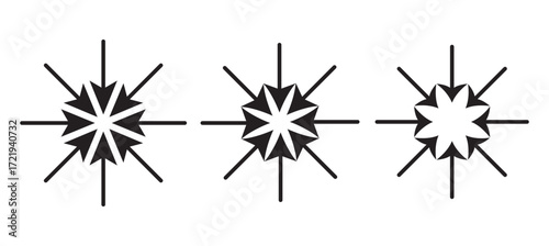 Circular arrow direction icon set. Inward pointing arrows collection. Rotation navigation symbol pack. Vector illustration. EPS 10.