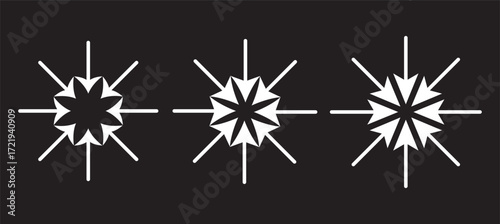 Circular arrow direction icon set. Inward pointing arrows collection. Rotation navigation symbol pack. Vector illustration. EPS 10.