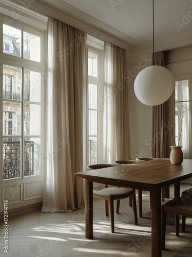 Modern Dining Room With Elegant Design and Natural Light Highlighting a Woode...