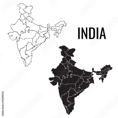 Outline Map of India with State Borders