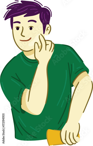 Man applying lotion to his face while holding a bottle