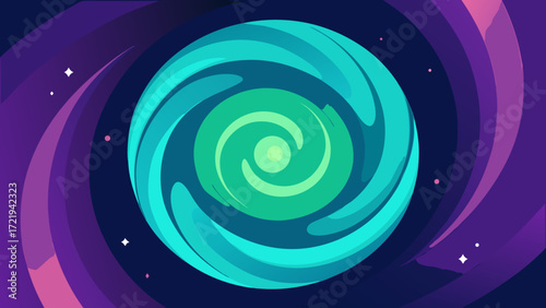 Vibrant blue and pink twirls swirl across a textured digital canvas, creating a dynamic abstract spiral of light and color