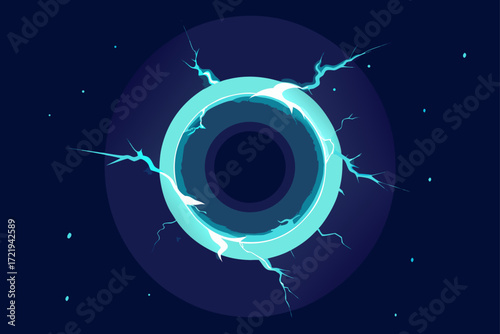 An abstract blue star shines brightly in the dark night sky