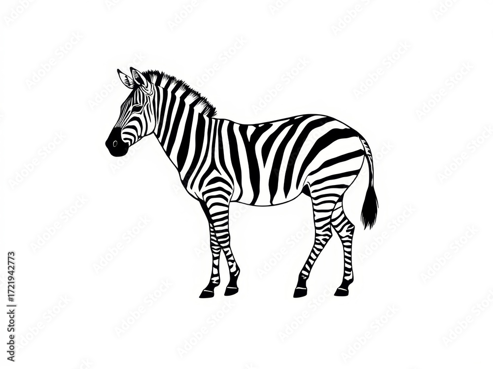 Fototapeta premium Zebra standing calmly with distinctive black and white stripes 