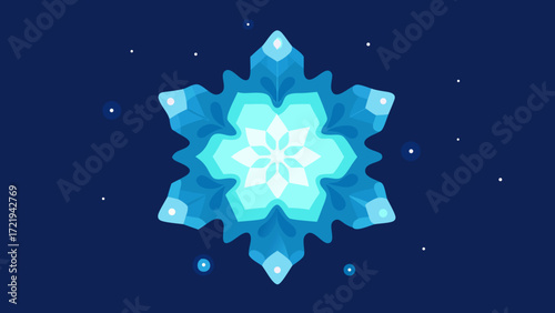 Abstract blue snowflake on a cold winter background, a perfect illustration for a holiday decoration