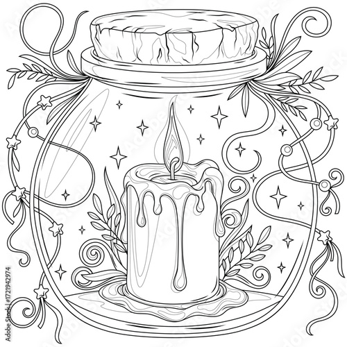 Candle in a jar.Coloring book antistress for children and adults.