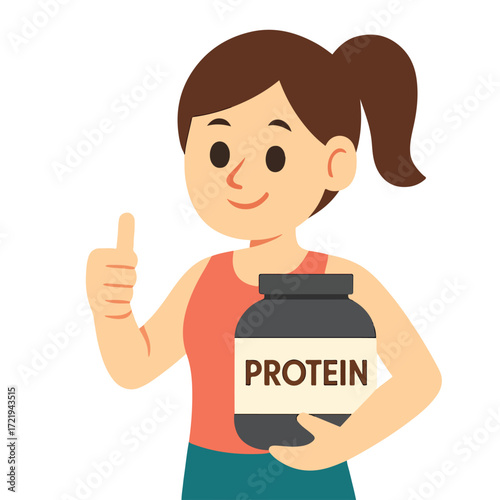 women with protein powder jar