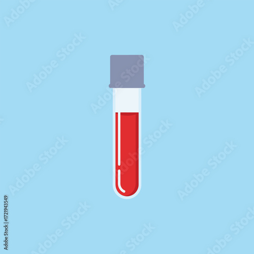 Blood sample in test tube flat vector illustration on blue background