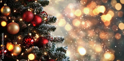 Festive Christmas Tree Adorned With Colorful Ornaments and Sparkling Lights i...