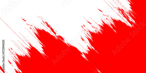 An abstract red background with a grungy blood splatter pattern and dirty brush strokes creates a dynamic and textured design