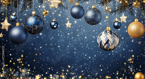 Festive Ornaments and Stars Shining in a Winter Evening Background