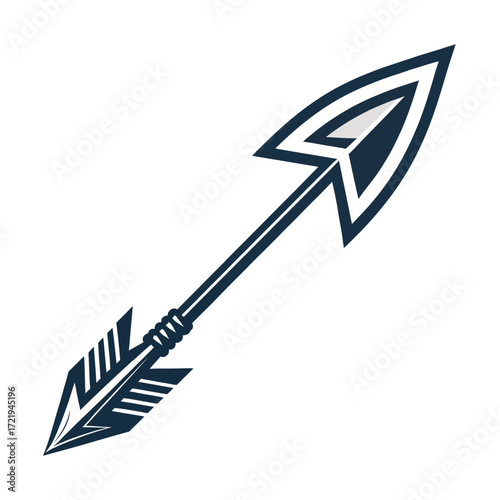 Stylized arrow icon with geometric arrowhead and symmetrical fletching isolated on white background