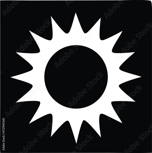 Radiant sun icon symbolizing energy warmth brightness and natural light for graphic design and digital art projects