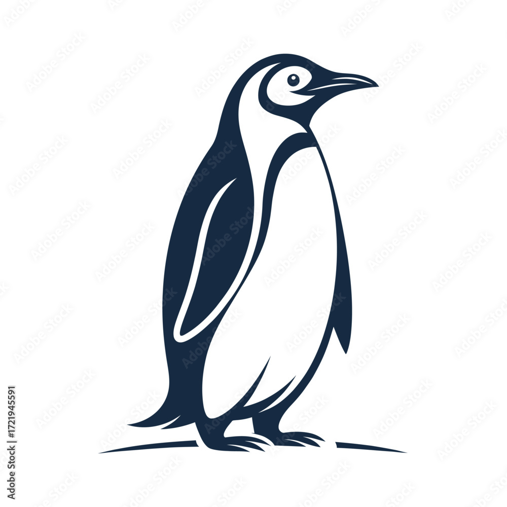 Fototapeta premium Minimalist penguin illustration in dark outline isolated on white background