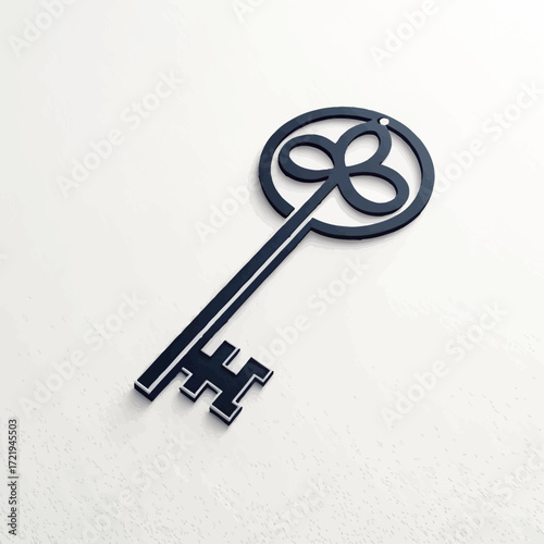 Stylized key icon with clover-shaped bow and geometric bit isolated on white background