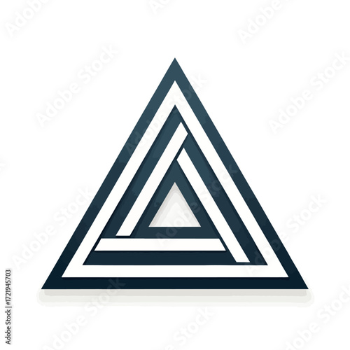 Optical illusion of nested triangles with 3D effect isolated on white background
