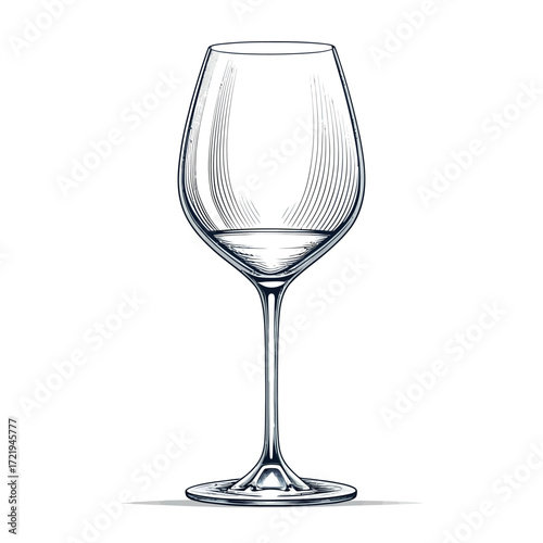 Realistic wine glass illustration with elegant shading isolated on white background