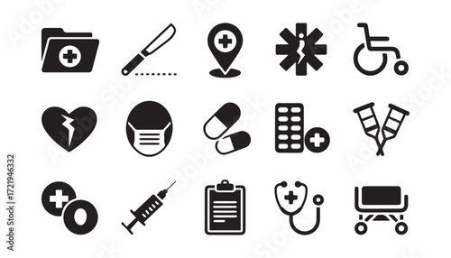 Collection of medical icons isolated on white background