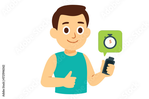cartoon in gym with holding stopwatch