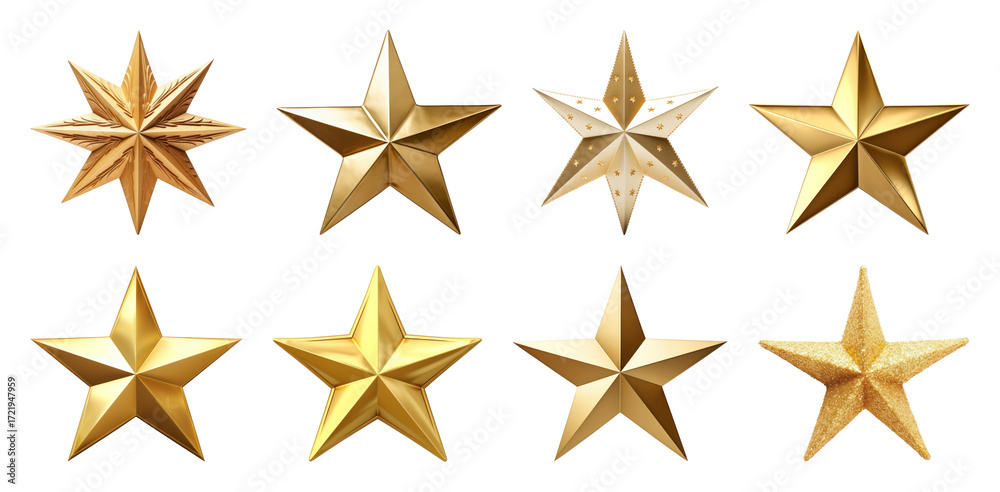 Obraz premium PNG Shiny golden star designs, element set on transparent background