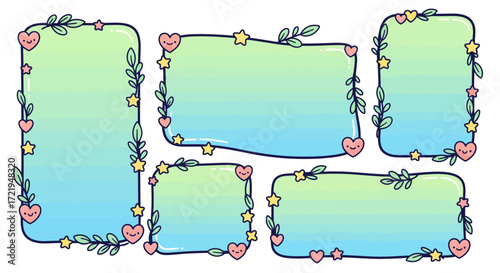 Whimsical Frame Collection Cute Illustrations of Stars, Hearts, and Leaves for Design Elements