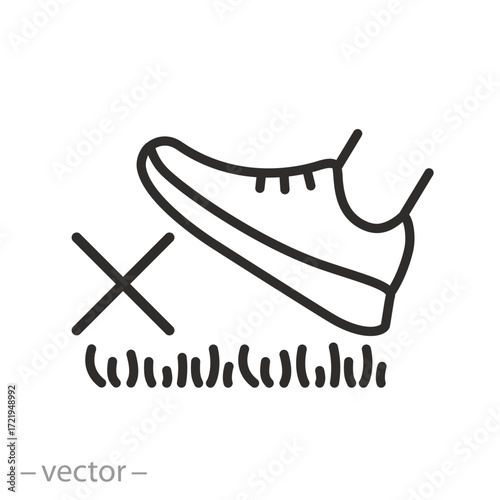 no walk on the lawn icon, no stepping, line vector illustration