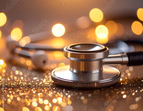 Stethoscope on glitter with warm lights