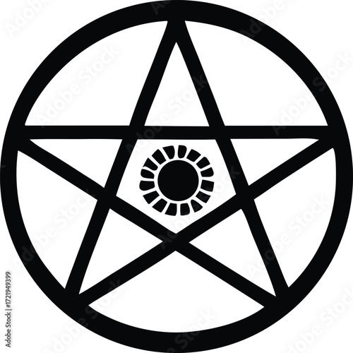 Mystical pentagram symbol with inner sun emblem occult alchemy esoteric symbolism spiritual icon