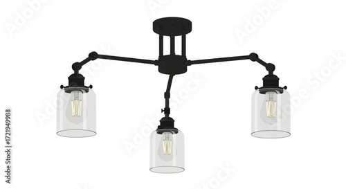 Articulated three-bulb industrial chandelier lighting fixture illustration