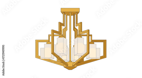Art Deco Inspired Chandelier with Geometric Framework and Ambient Lighting