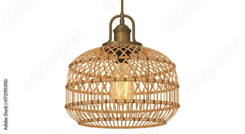 Bohemian style rattan pendant light fixture with vintage edison bulb