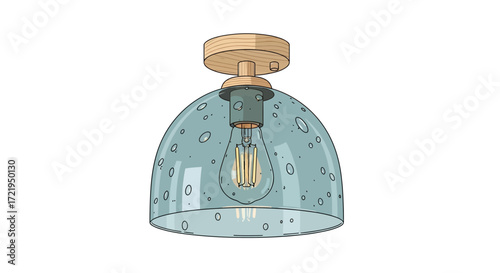 Cartoon illustration of a Ceiling lamp with blue glass shade home decor
