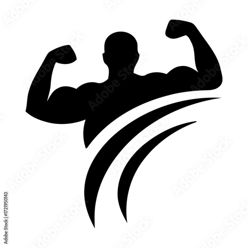 Strong Silhouette of a Powerful Bodybuilder, Fitness, Health