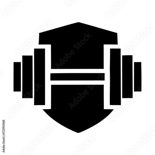 Abstract letter H fitness logo, merging a robust shield with a powerful dumbbell icon, representing advanced health, optimized training, and personal strength evolution.