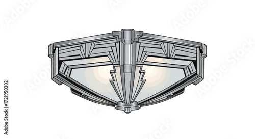 Deco-inspired flush mount ceiling light with geometric shapes elements