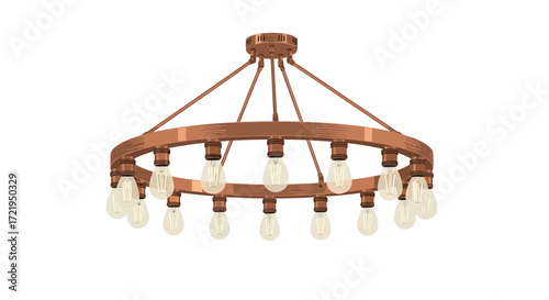 Decorative copper ring chandelier with multiple vintage style light bulbs