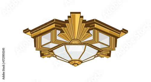 Detailed art deco ceiling lamp illustration with white isolated scene