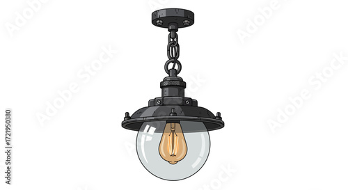Detailed illustration of a hanging steampunk-style light fixture