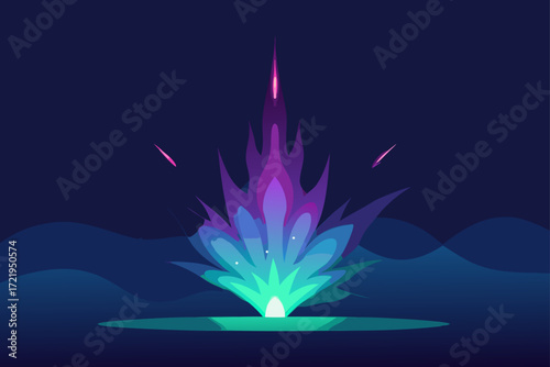 Colorful vector illustration of abstract magic light rays and stars glowing in the dark space